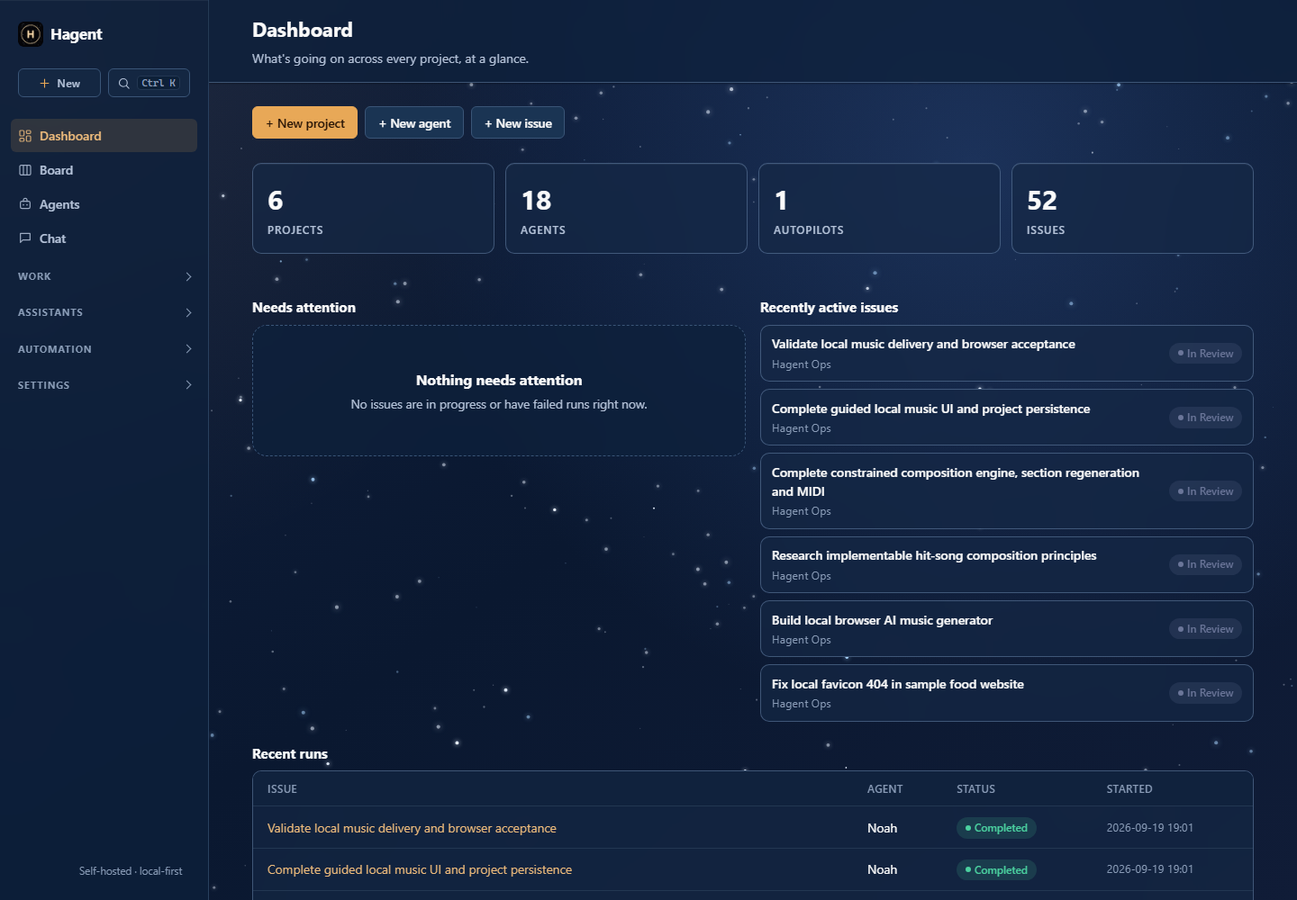 Hagent dashboard screenshot